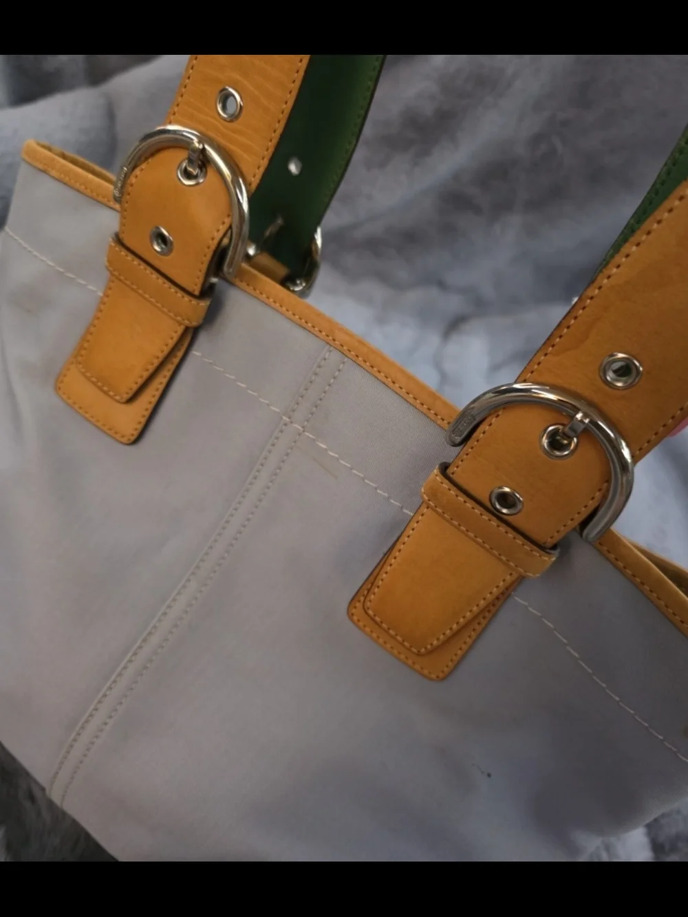 Y2K Coach Soho Hampton Colorblock Blue Canvas Shoulder Tote Purse Buckle